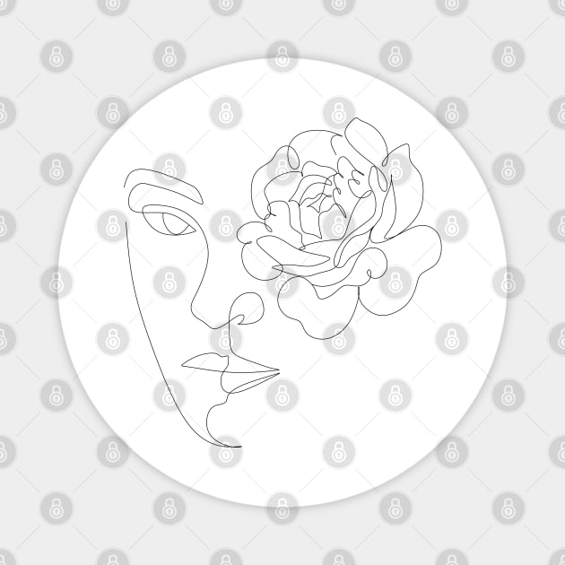 Line Art Woman with peony Magnet by OneLinePrint